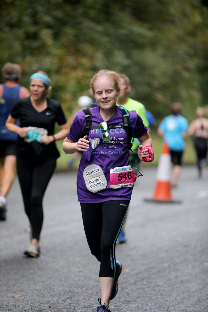 A picture of Rebecca during a 10km fundraising run after stoma surgery
